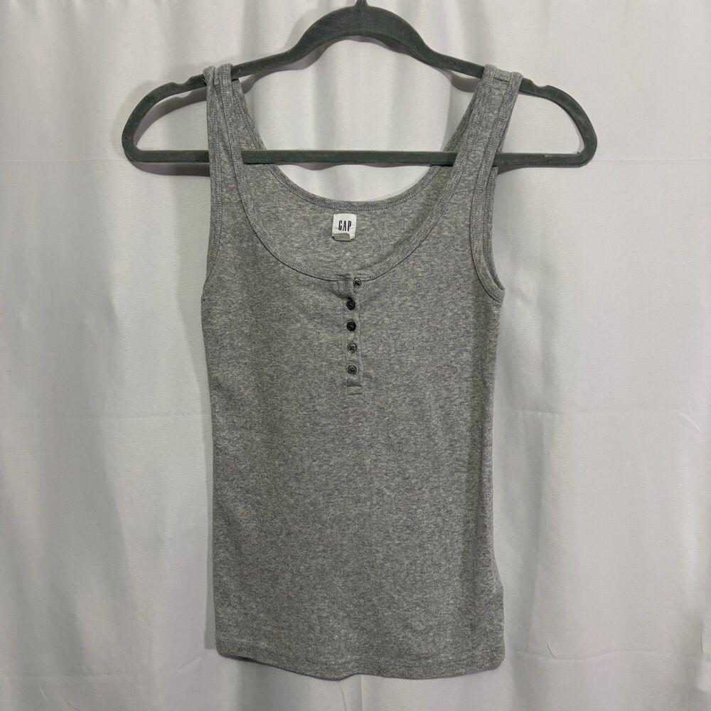 GAP Womens XS Top Bundle Short Sleeve Light Blue White Stripe + Gray Tank Henley - Picture 11 of 16